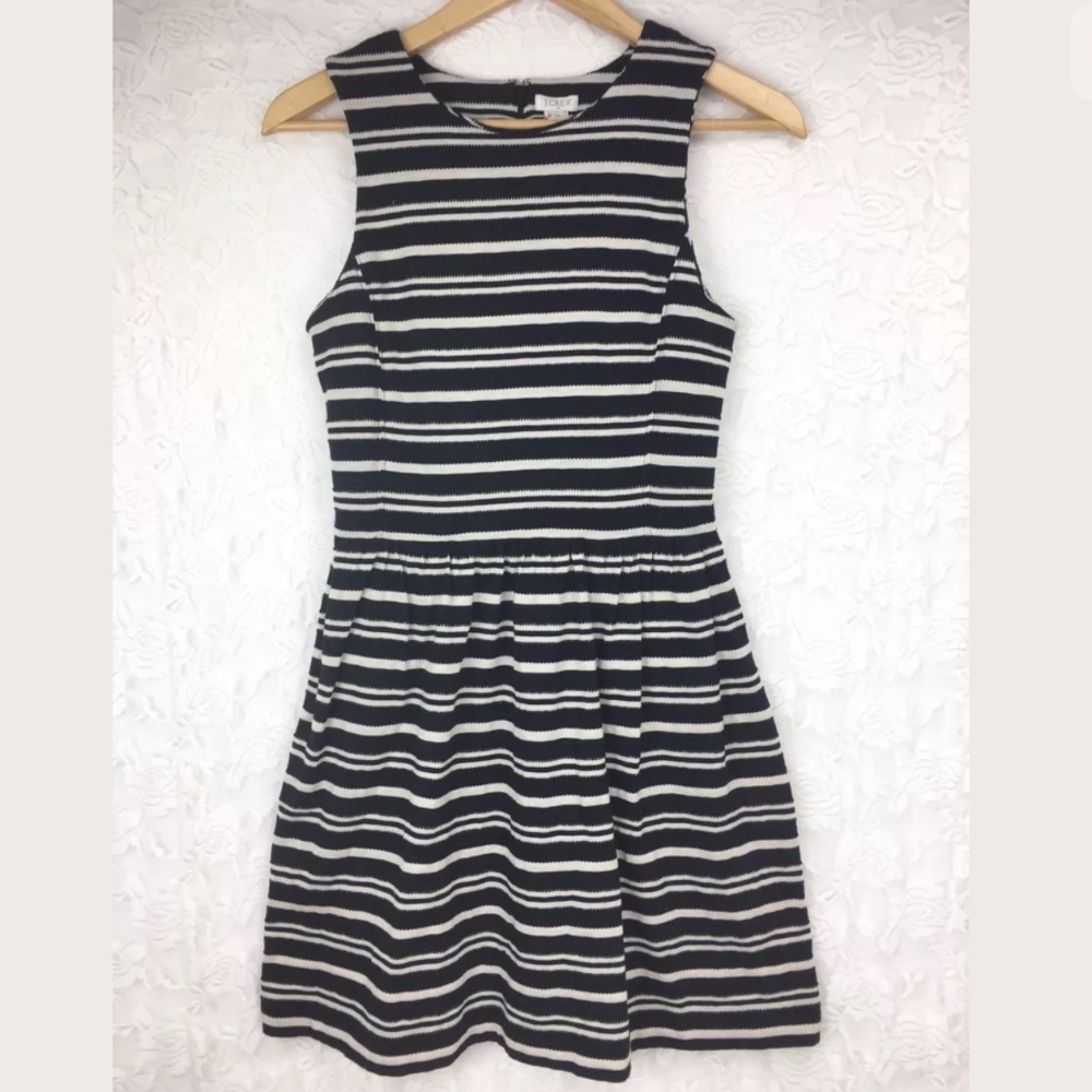 J. Crew Black Cream Textured Striped Dress